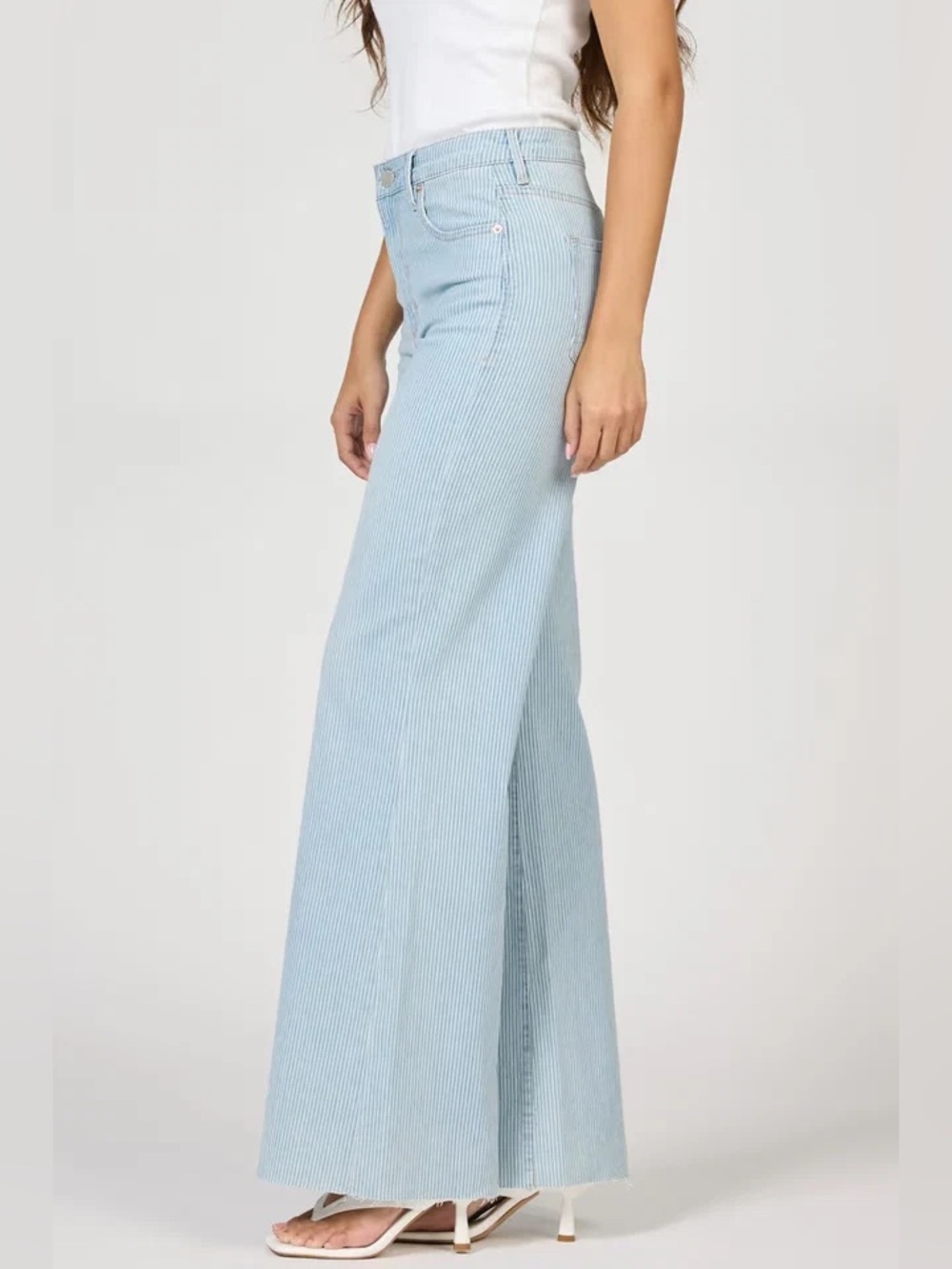 Dear John Fiona Wide Leg High-Waist Jeans in Light Blue Stripe 29